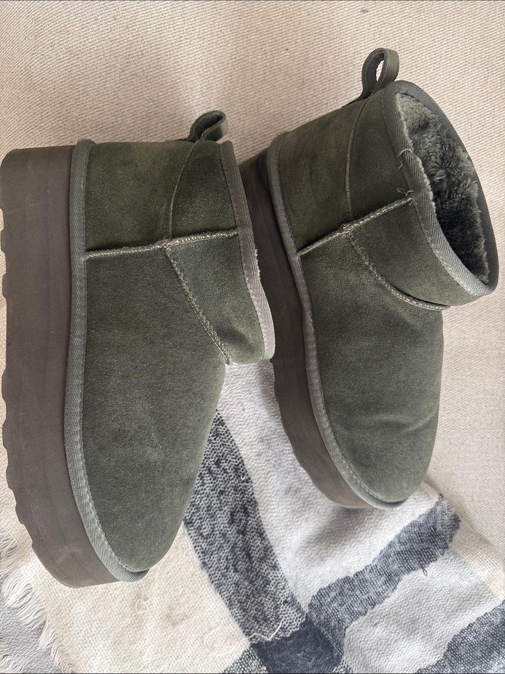Women’s Platform Olive Green Suede Winter Ankle Boots